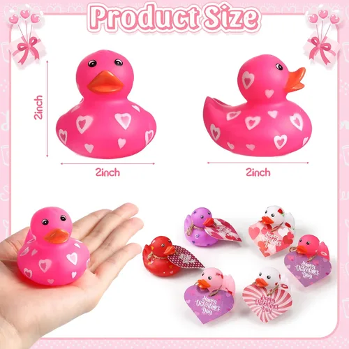 Miniatura 2 de Jerify 48 patos de 2 pulgadas para San Valentín para niños, regalos de intercambio de aula, patos de goma para el día de San Valentín con tarjetas