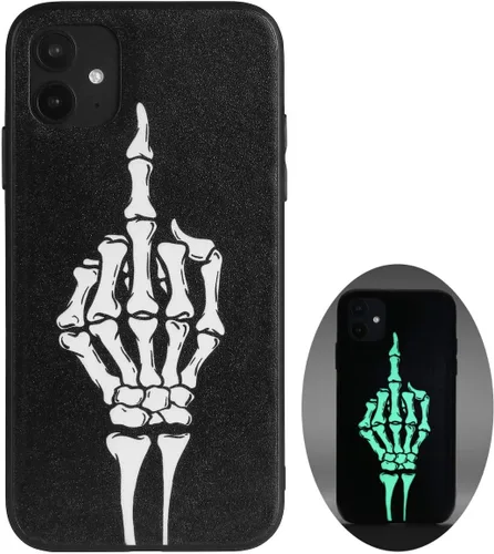 Miniatura 24 de X spirit Funda de teléfono de calavera para iPhone 13, dedo medio, diseño gótico luminoso de esqueleto genial oscuro y con estilo emo, estilo rock n