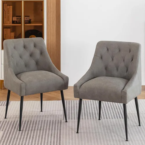 Miniatura 21 de Juego de 2 sillas de comedor modernas, sillas de comedor de cocina de mediados de siglo con cojines de 5.12 pulgadas y patas de metal, sillas Beige