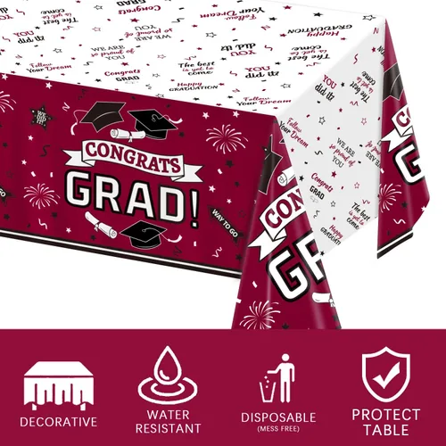 Miniatura 3 de Oigco Decoraciones de fiesta de graduación, mantel de graduación de felicitaciones para suministros de fiesta de graduación 2026, paquete de 3