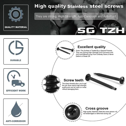 Miniatura 4 de Tornillos para chapa metálica #8 x 1/2" 250PCS Acero Inoxidable 410 Cabeza de Brida Tornillos Autorroscantes Rápidos Óxido Negro por SG TZH