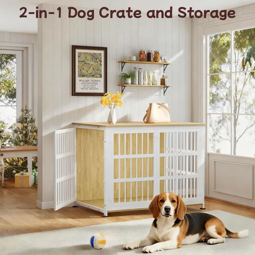 Miniatura 5 de Jaula para perros de 41 pulgadas, jaulas para perros de razas grandes, para interiores de madera, mesa auxiliar, jaula combinada de interior Roble