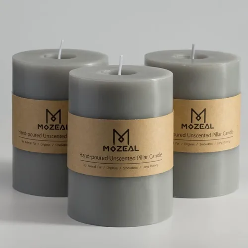 Miniatura 148 de MOZEAL Velas grandes sin perfume vertidas a mano de 3 x 8 pulgadas, sin humo, juego de 2, combustión lenta, sin goteo, aproximadamente 150 horas