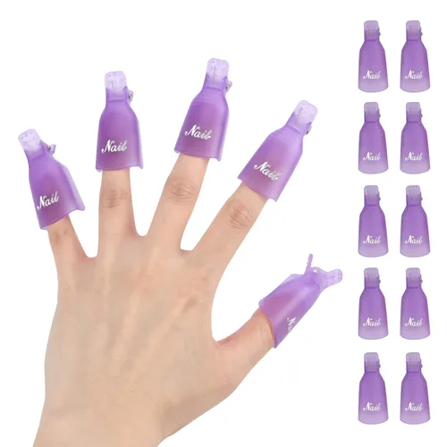 Miniatura 10 de Kit de removedor de esmalte de uñas de gel con 10 clips de removedor de esmalte de uñas rosa con tapa, botella dispensadora, empujador de cutículas