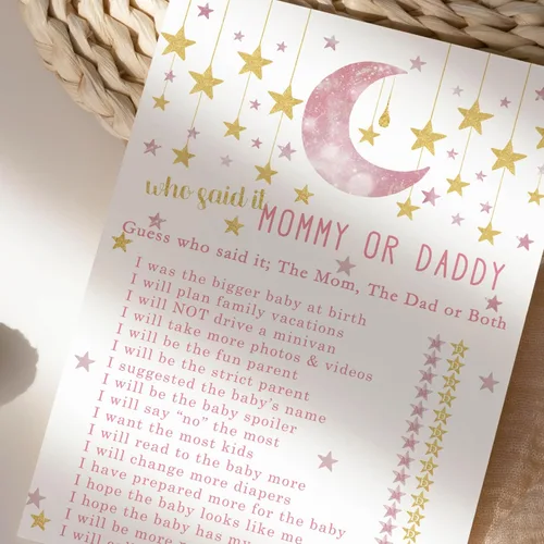 Miniatura 3 de Paper Clever Party Twinkle Little Star - Juego de baby shower para niñas, 25 tarjetas de juego de Adivina quién mamá o papá, divertidas actividades