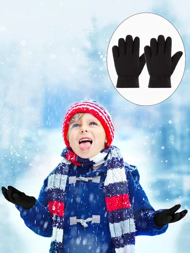 Miniatura 6 de SATINIOR 3 pares de guantes de invierno de forro polar para niños, guantes cálidos de dedos completos para niños, niñas, niños, suministros