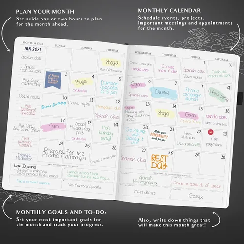 Miniatura 4 de Legend Planner PRO Horario Diario - Organizador Semanal y Diario con Franjas Horarias. Agenda de Citas y Diario para Trabajo y Personal, A4 (Negro)
