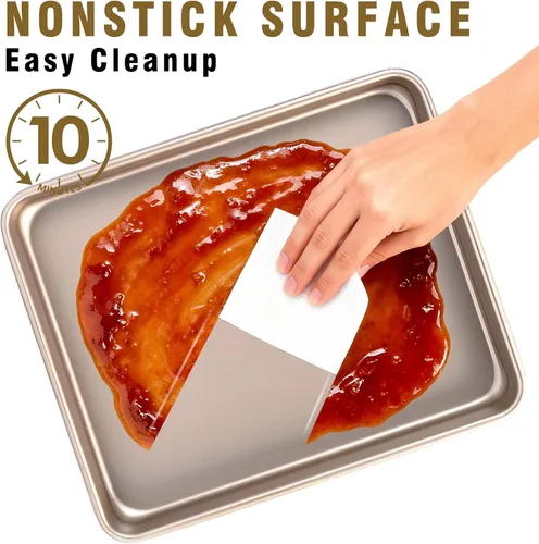 Miniatura 3 de Juego de sartenes para tostador de horno de 2 unidades, Shinsin, sartenes para hornear antiadherentes de 11 pulgadas y bandejas, 1/8 más gruesas