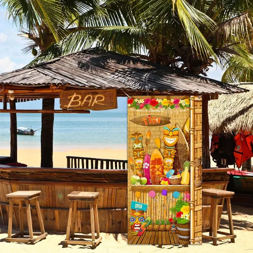 Miniatura 3 de Blulu Hawaiian Luau - Decoración de fiesta de Tiki para puerta, cartel de puerta de tótem, cartel tropical Aloha, telón de fondo hawaiano de verano