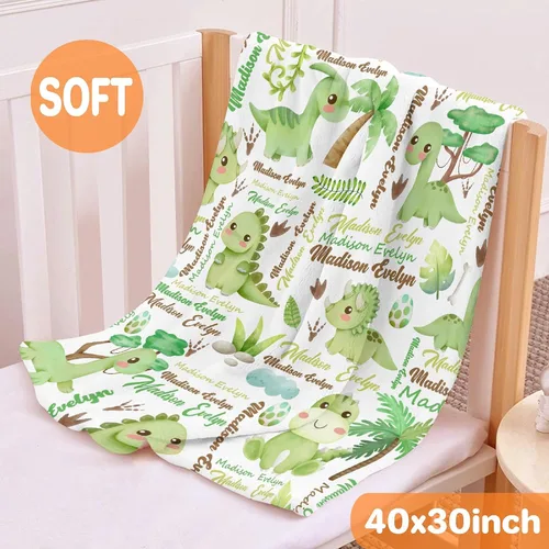 Miniatura 4 de Manta personalizada con nombre de bebé, dinosaurios, regalo para bebés, niños y niñas, manta de franela suave para recién nacidos, cómoda