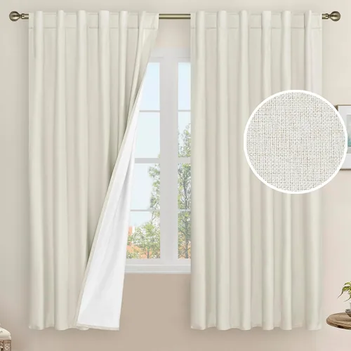 Miniatura 150 de LAMIT Cortinas de lino natural 100 % opacas para ventana, para dormitorio, 45 pulgadas, cortinas térmicas con textura de lino estilo granja