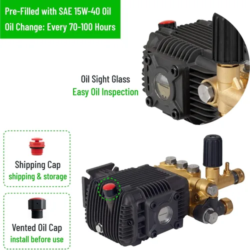 Miniatura 7 de Bomba de alta presión 3.1 GPM 3000 psi 6.5 HP con eje de 3/4 de pulgada para Cat General AR