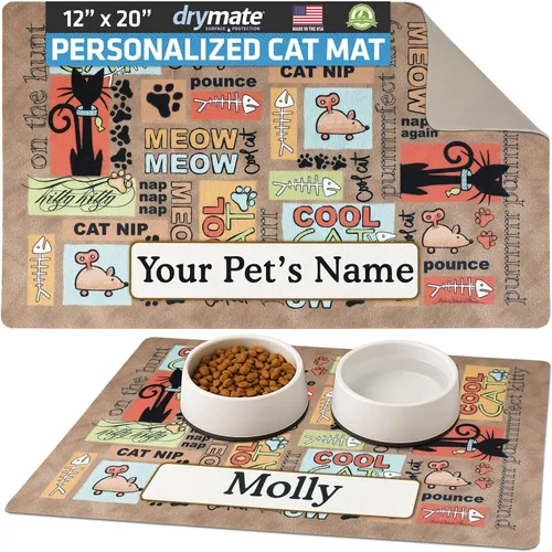 Miniatura 38 de Drymate Mantel individual personalizado para tazón de mascotas, tapete personalizado de alimentación de alimentos para perros y gatos, tela Lino