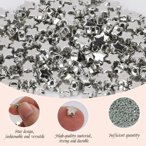 Miniatura 4 de 400 cuentas de estrella plateadas, cuentas espaciadoras de estrellas y dijes para pulseras y manualidades de joyería de bricolaje