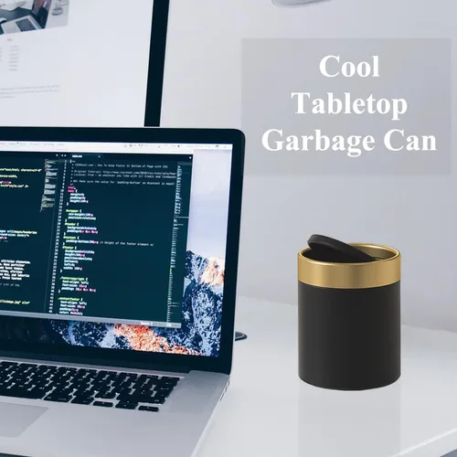 Miniatura 4 de Mini bote de basura con tapa, pequeño cubo de basura de metal, mini cubos de basura para encimera para escritorio, automóvil, oficina, cocina, cubo