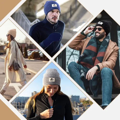 Miniatura 6 de 3 Packs Winter Beanie Hats for Men Women, Unisex Soft Warm Thick Beanies, Cuffed Knit Skull Cap