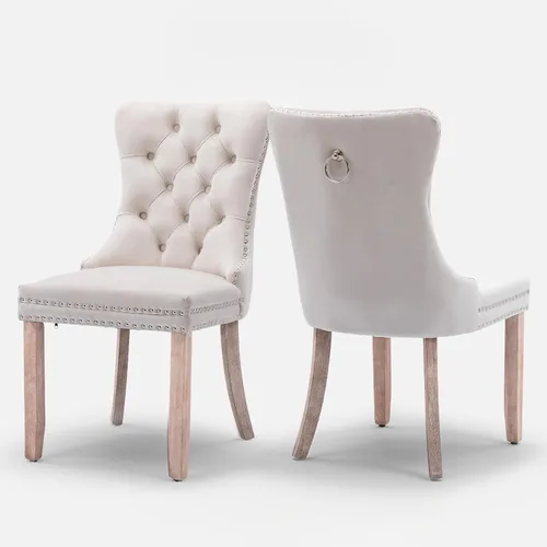 Miniatura 3 de Juego de 2 sillas de comedor tapizadas de terciopelo, sillas laterales de cocina de estilo moderno con ribete de cabeza de clavo y patas de madera