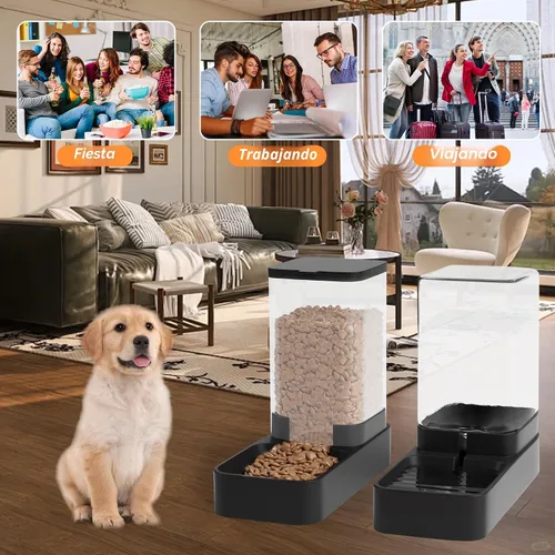 Miniatura 7 de Comedero automático para gatos y dispensador de agua en juego con cuenco de comida para mascotas, bebedero por gravedad y alimentador de comida