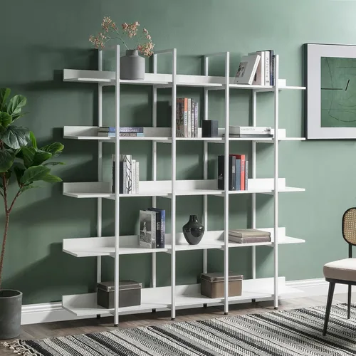 Miniatura 10 de Leavader Estantería de 5 niveles, 70 x 12 x 70 pulgadas, estantería clásica de madera industrial con marco de metal, estantes abiertos altos