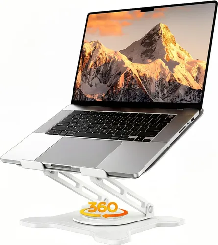 Miniatura 9 de JCZT Soporte ajustable para computadora portátil, base giratoria de 360°, soporte ergonómico para computadora, elevador plegable para oficina y Negro