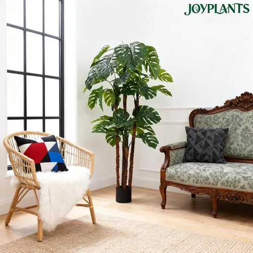 Miniatura 6 de Monstera artificial de 5 pies, plantas de queso suizo falso tropical con corteza y maceta negra para interiores y exteriores, oficina, sala