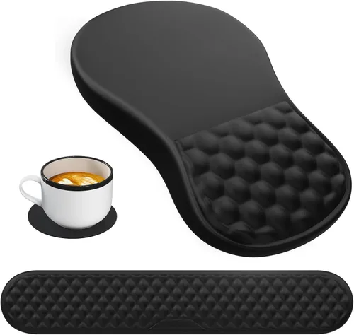 Miniatura 17 de HAOCOO Reposamuñecas para teclado, alfombrilla de mouse ergonómica con reposamuñecas, teclado 3 en 1 y alfombrilla de mouse con juego de posavasos