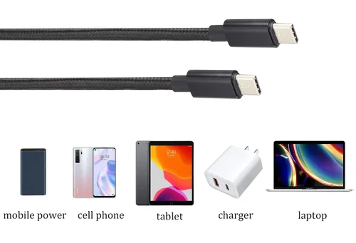 Miniatura 3 de Cable reversible doble tipo C USB C macho a USB C macho, cable trenzado de nailon premium con aislamiento recubierto de aislamiento, cable