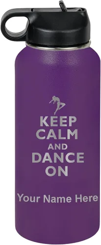 Miniatura 41 de LaserGram Botella de agua personalizada, mantén la calma y baila, acero inoxidable de doble pared aislada al vacío con popote superior, regalo Rosa