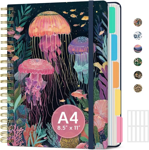 Miniatura 9 de Cuadernos grandes con forro en espiral para el trabajo con divisores y pestañas extraíbles, 8.5 x 11 pulgadas, bonito cuaderno de tapa dura de 5