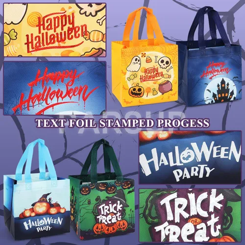Miniatura 3 de PARSUP 16 bolsas bronceadoras de Halloween para dulce o truco, bolsas de Halloween con asas, bolsas de regalo metálicas, bolsas de Halloween