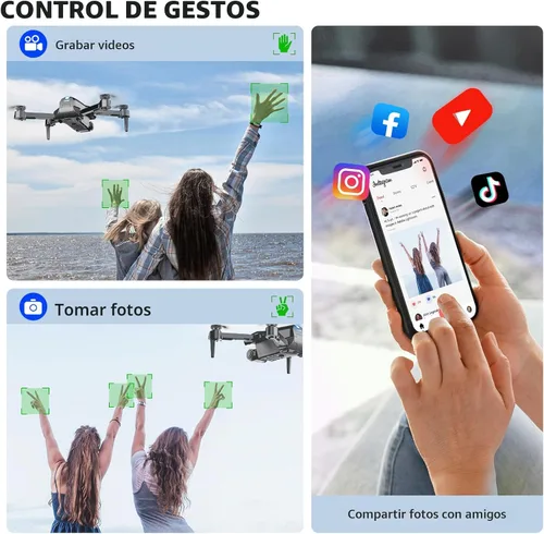 Miniatura 2 de Drone con cámara 1080P HD FPV Mini Drone plegable para principiantes, niños y adultos, dron con una tecla de despegue/aterrizaje, selfie por gestos