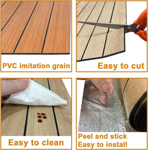 Miniatura 6 de Yutianli Panel de Pared de Listones de PVC Despegar y Pegar 118" x 15.7" Panel de Listones de Madera Falsa Grano de Madera de Nogal Artificial