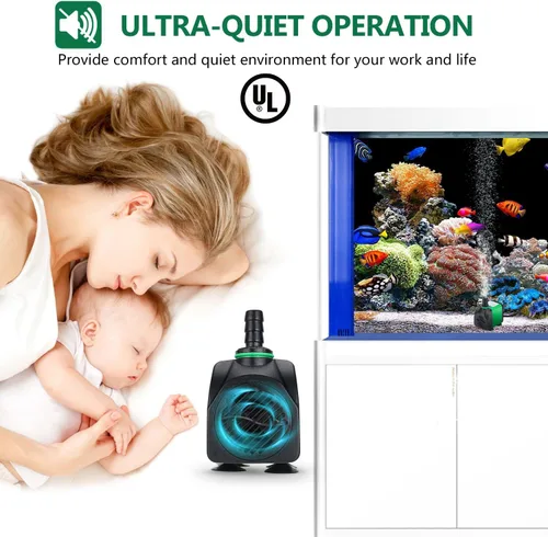 Miniatura 6 de CWKJ Bomba de fuente, bomba de fuente de agua de 220 GPH (15 W 900 L/H), bomba sumergible para fuente al aire libre con tubo de 6.5 pies