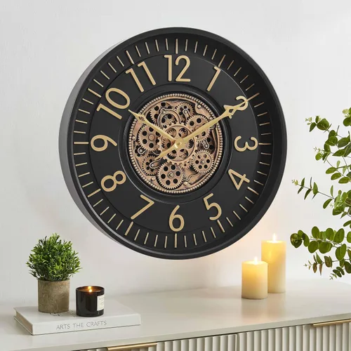 Miniatura 7 de CLXEAST Reloj de pared de engranaje móvil de 21 pulgadas, relojes de pared grandes con números arábigos regulares para decoración de sala de estar
