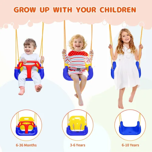 Miniatura 3 de Juego de columpios 3 en 1 para niños pequeños, juego de columpios para bebés con soporte plegable de metal para jugar al aire libre/interior, diseño