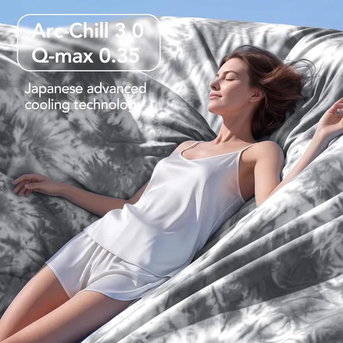 Miniatura 8 de Topcee Manta de Tiro Refrescante para Sudores Nocturnos Decorativa Tie Dye, Absorbe el Calor para Mantenerte Fresco en Noches Cálidas, Q-Max 0.5