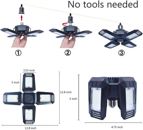 Miniatura 5 de Luces LED deformables para garaje, 12000 lúmenes, 6500 K, luz diurna, 120 W, iluminación de techo de organización de garaje de cuatro hojas