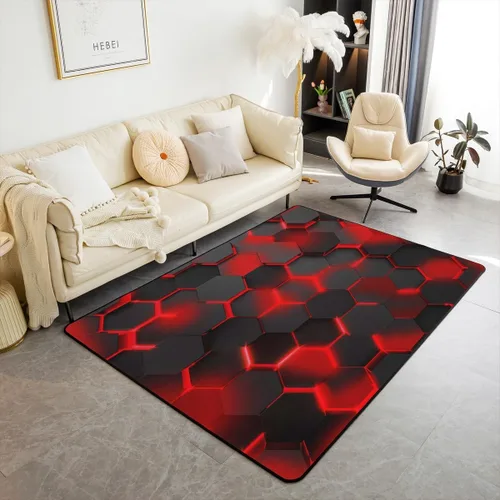 Miniatura 16 de Feelyou Alfombra de sala de estar, 3 x 5 pies, diseño geométrico para niños, diseño moderno a rayas, para interiores, antideslizante, con diseño