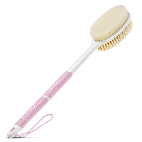 Backski Exfoliador Corporal Antideslizante para Ducha, Cepillo de Ducha de Mango Largo con Cerdas Rígidas y Suaves, Exfoliador de Espalda para Rosa