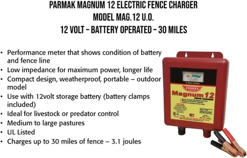 Miniatura 3 de Parmak MAG12-UO - Cargador eléctrico de cerca de 12 voltios Magnum de baja impedancia, funciona con pilas, rango de 30 millas, multicolor, doble