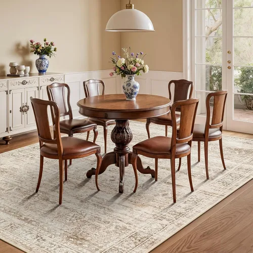 Miniatura 3 de Lofus Tapete de área, 5 x 7 pies, sala de estar, beige, lavable, respaldo antideslizante, neutro, suave, para dormitorio, comedor, hogar, oficina