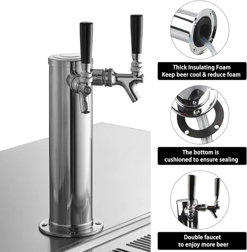 Miniatura 2 de PERA Torre de cerveza de doble grifo, dispensador de barril de cerveza de acero inoxidable de 3 pulgadas de diámetro con llave y línea de cerveza