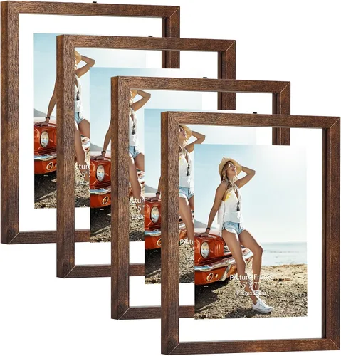 Miniatura 12 de Trwcrt Juego de marcos de fotos de 5 x 7 pulgadas, juego de 4, marcos de fotos flotantes de doble vidrio para exhibir hasta 7 x 9 fotos para mesa