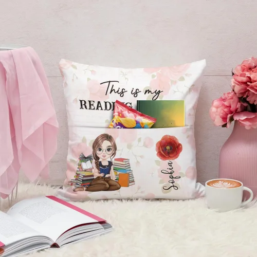 Miniatura 5 de ENCYCOM Almohada de bolsillo personalizada para lectura de libros, almohadas personalizadas con nombre, regalo para niñas ratones de biblioteca