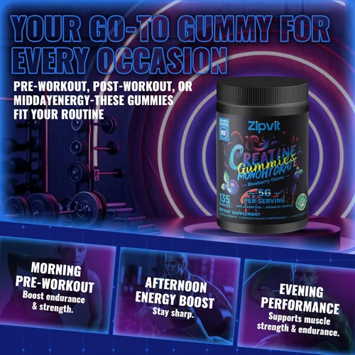 Miniatura 9 de Gomitas de monohidrato de creatina, gomita de creatina certificada por la NSF, dosis de 0.18 oz para hombres y mujeres para apoyar los músculos