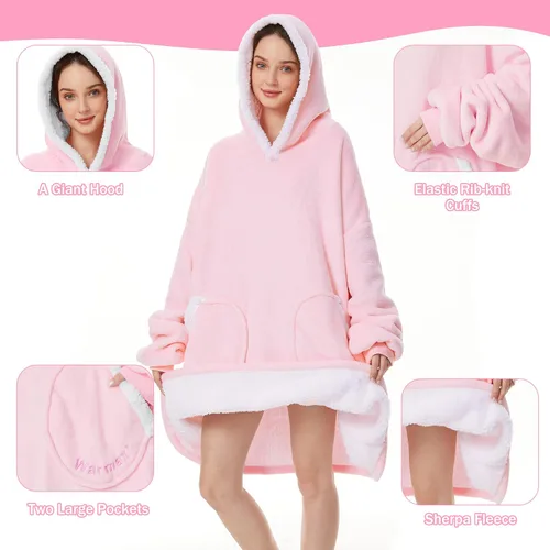 Miniatura 4 de American Trends Wearable Blanket Hoodie, Oversized Sherpa Warm Hoodie Blanket Thick Sweatshirt, Gift for Women Men Girls