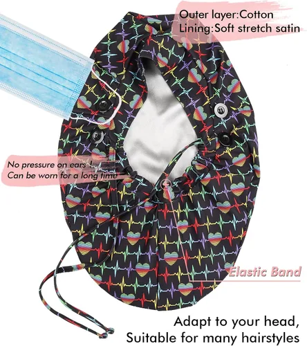 Miniatura 2 de Gorro de trabajo forrado de satén con botón para mujeres de cabello largo