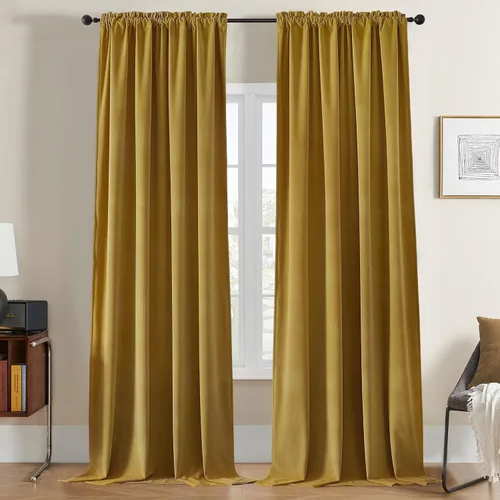 Miniatura 24 de Joydeco Cortinas de terciopelo negro de 63 pulgadas de largo, 2 paneles, cortinas opacas de lujo con bolsillo para barra, cortinas de ventana