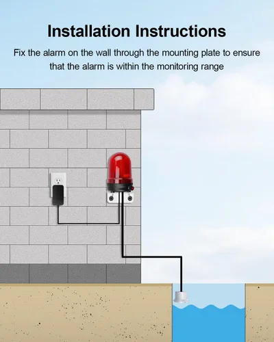 Miniatura 6 de Alarma de bomba de sumidero, detección de fugas de agua alta con alarma fuerte de 110 dB e indicador LED, cable de sonda de 5 pies, alimentación