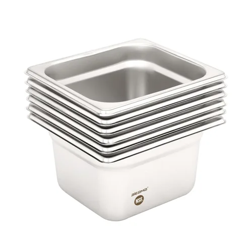 Miniatura 17 de BIEAMA Bandeja para mesa de vapor de 1/3 de tamaño, 4 pulgadas de profundidad, acero inoxidable perforado antiatascos NSF, bandeja de hotel